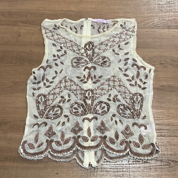 Calypso Tops - Calypso Christian Cello 100% silk embroidered top medium